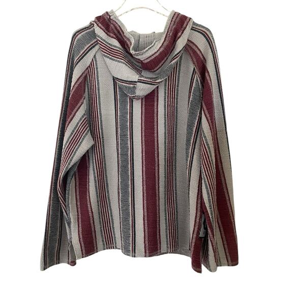 American Crown Baja Hoodie XL Pullover Striped Surf Rug Knit Gray Maroon Pocket - Picture 3 of 11